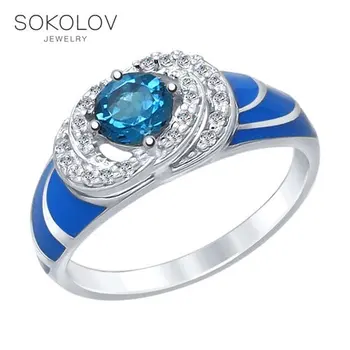 

SOKOLOV ring made of silver and enamel with blue topaz and fianitami fashion jewelry 925 women's male