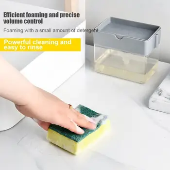 

3 in 1 Soap Pump Dispenser with Sponge Holder Manual Press Soap Organizer for Kitchen Cleaning Tool Liquid Dispenser Container