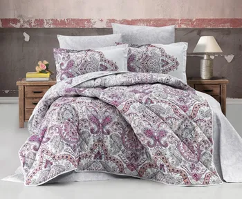 

Multicolored Quilt and Duvet Cover Set 100% Cotton Made Double Romantic Sleep Set PALİZA PINK