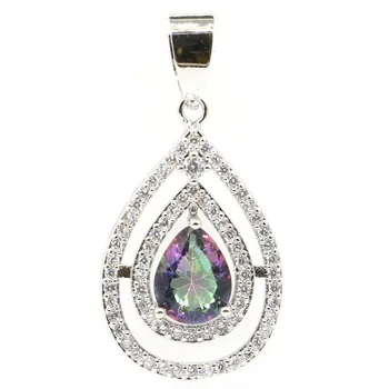 

33x17mm Dazzling Created Fire Rainbow Mystic Topaz CZ Gift For Ladies Silver Pendant