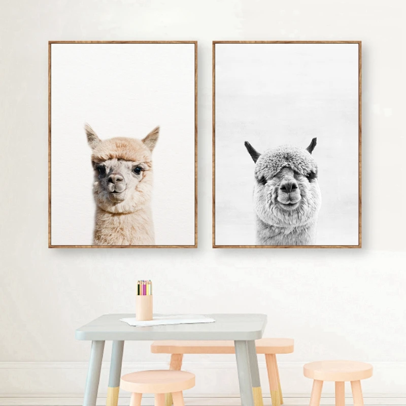 Pneumatic Puller Alpaca Poster Canvas Art Painting Animal Prints Wall Art Nursery Decorative Picture Llama Black and White Wall Kids Room Decor Size : A3 30x42 cm No Frame Inch