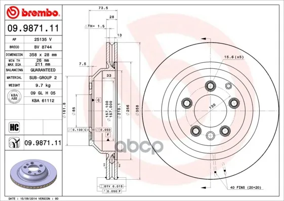 Диск Тормозной Зад. Brembo арт. 09.9871.11
