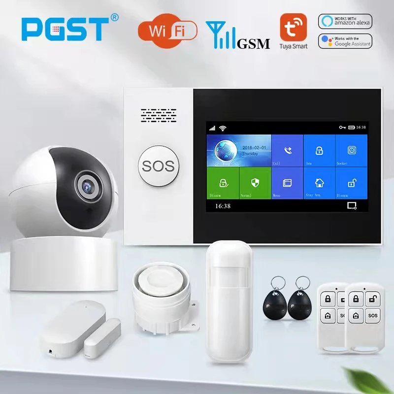 PGST PG-107 Tuya Wireless Home WIFI GSM Home Security With Motion Detector Sensor Burglar Alarm System APP Control Support Alexa ring keypad alarm