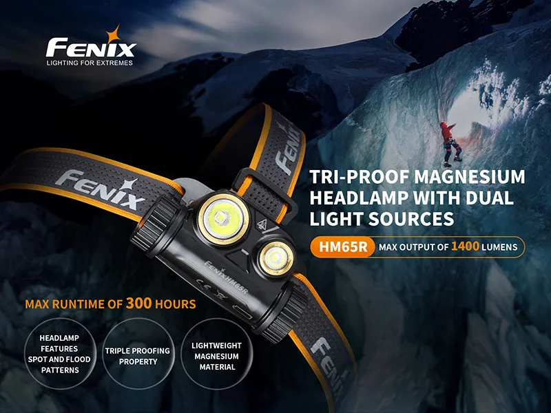 Fenix HM65R Cree светодиоды 1400 люмен USB Перезаряжаемый налобный фонарь