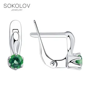 

SOKOLOV Silver drop earrings with stones with cubic zirconia green fashion jewelry silver 925 women's/men's, male/female, long earrings
