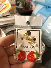 Pendientes con Clip para mujer, aretes largos de fruta, fresa, sandía, sin orificio de oreja, joyería de fiesta sin Piercing