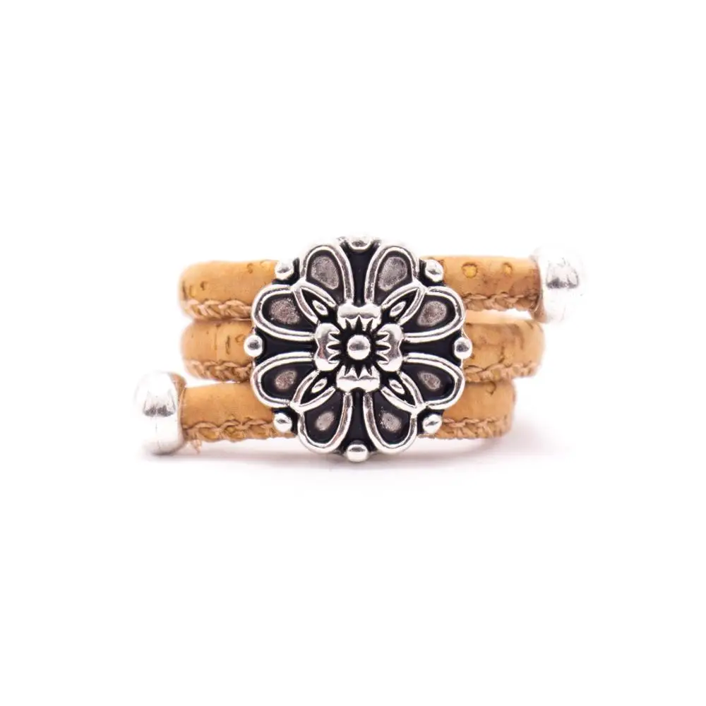 

Natural Cork Portuguese cork Antique Silver round accessories soft original handmade ring AER-006