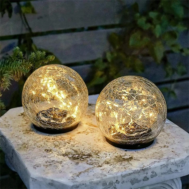 Solar Lights Garden Cracked Glass Ball Waterproof Warm White LED Light for Lawn Patio Yard Pathway Christmas Garden Decor