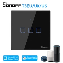 Интеллектуальный выключатель света SONOFF T3EU T3UK T3US TX Smart Wi-Fi настенный сенсорный выключатель Черный с границы умный дом 1/2/3 433 RF/Голосовое управление/приложение Управление для Alexa