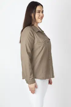 

Sans Textile Women 'S Khaki Pocket Detail Classic Shirt 65 N16029