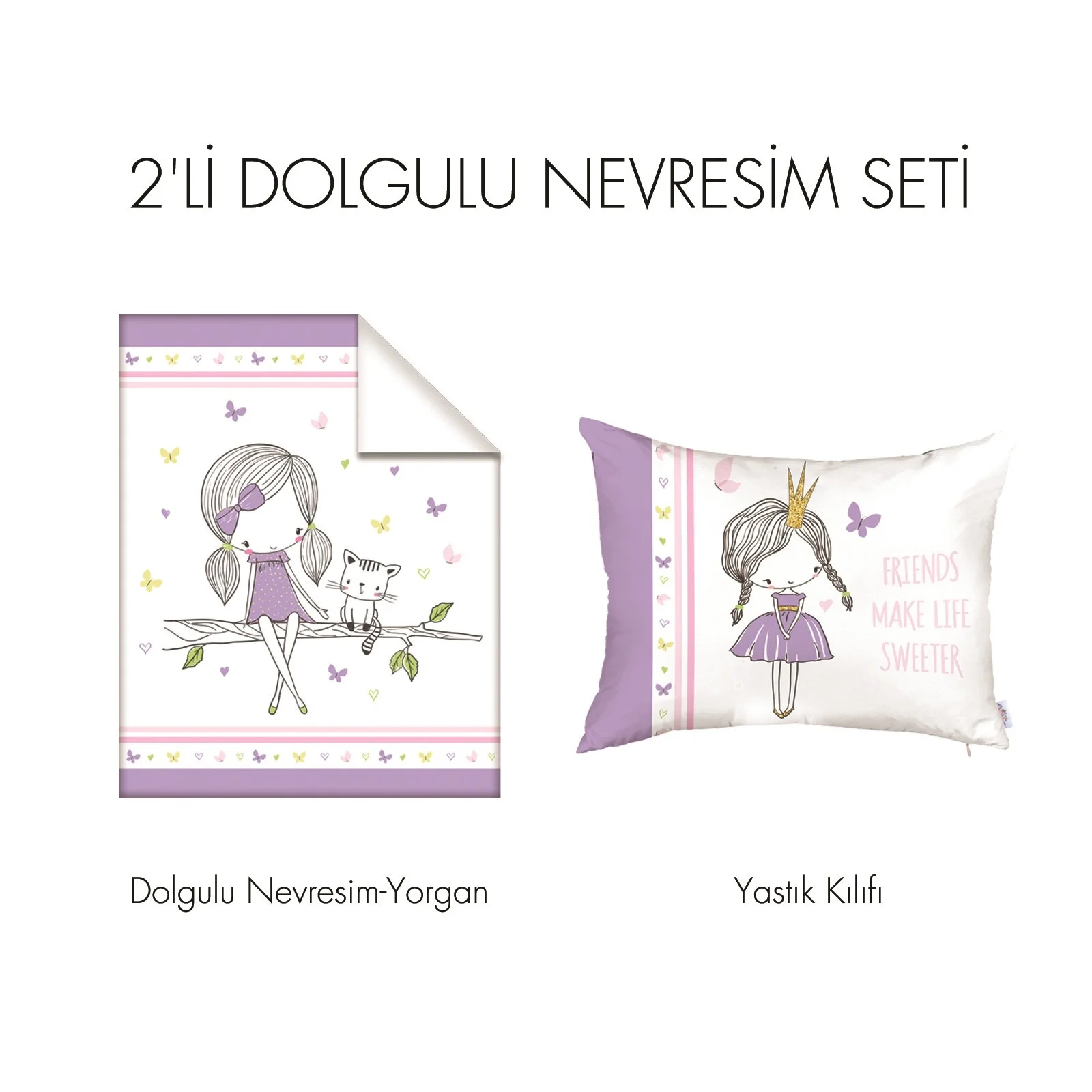 Ebebek Apolena сумки для маленьких девочек кровать заполнены пододеяльник& Подушка Чехол комплект из 2 предметов