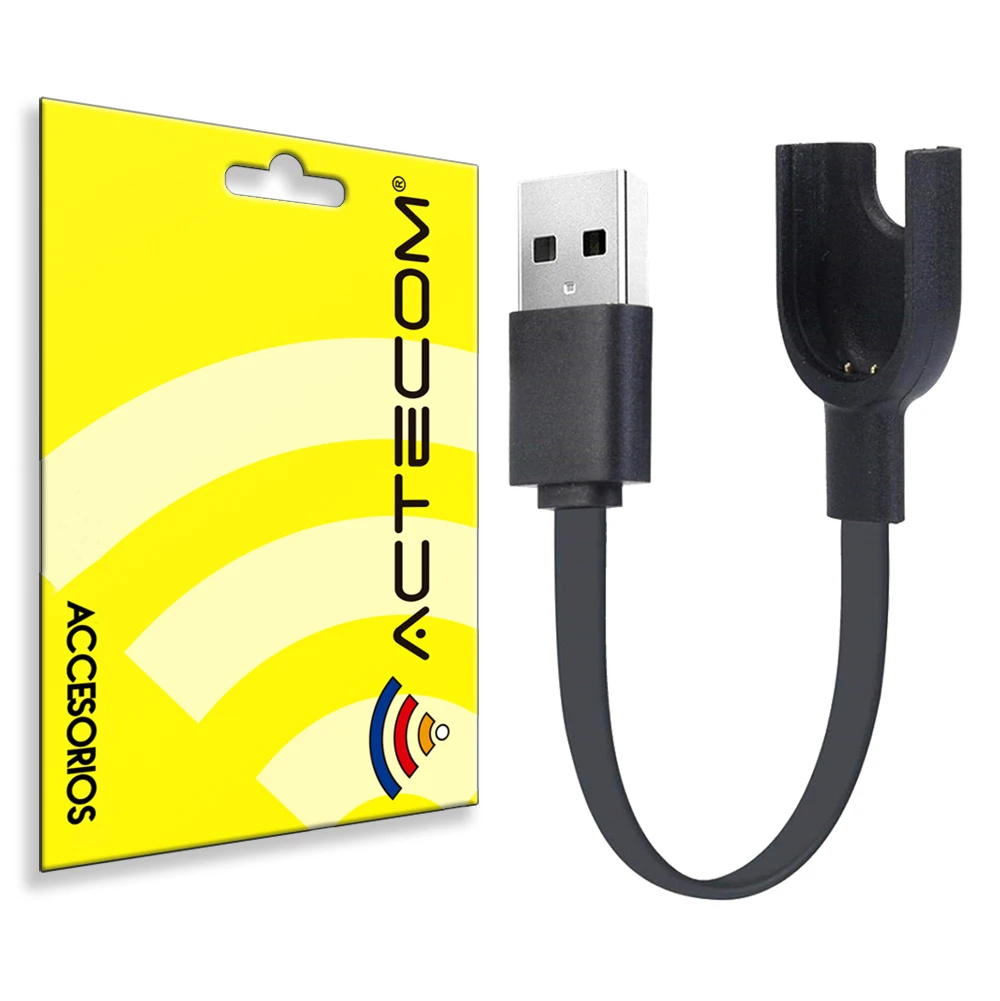 ACTECOM Cable USB Cargador Dock para Reloj inteligente Xiaomi Mi Band 3  Smartwatch Negro 2 Pines con Muelle Station Charging