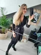 Woman Dress Stitching Mesh Spring Sequin Long-Sleeve Capucines Elegant Ladies Autumn