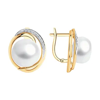 

Sokolov drop earrings with stones in gold with pearls and cubic zirconia, fashion jewelry, 585, women's male, long earrings