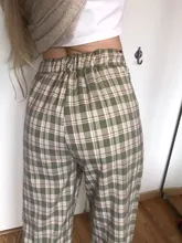 Pantalones largos sencillos Vintage a cuadros para mujer, pantalón de pierna ancha, informal, moda urbana