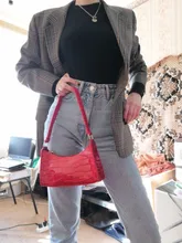 Bolso de compras Retro informal para mujer, bolsa de hombro con patrón de piedras, de cuero, con cadena de Color sólido, novedad de 2021