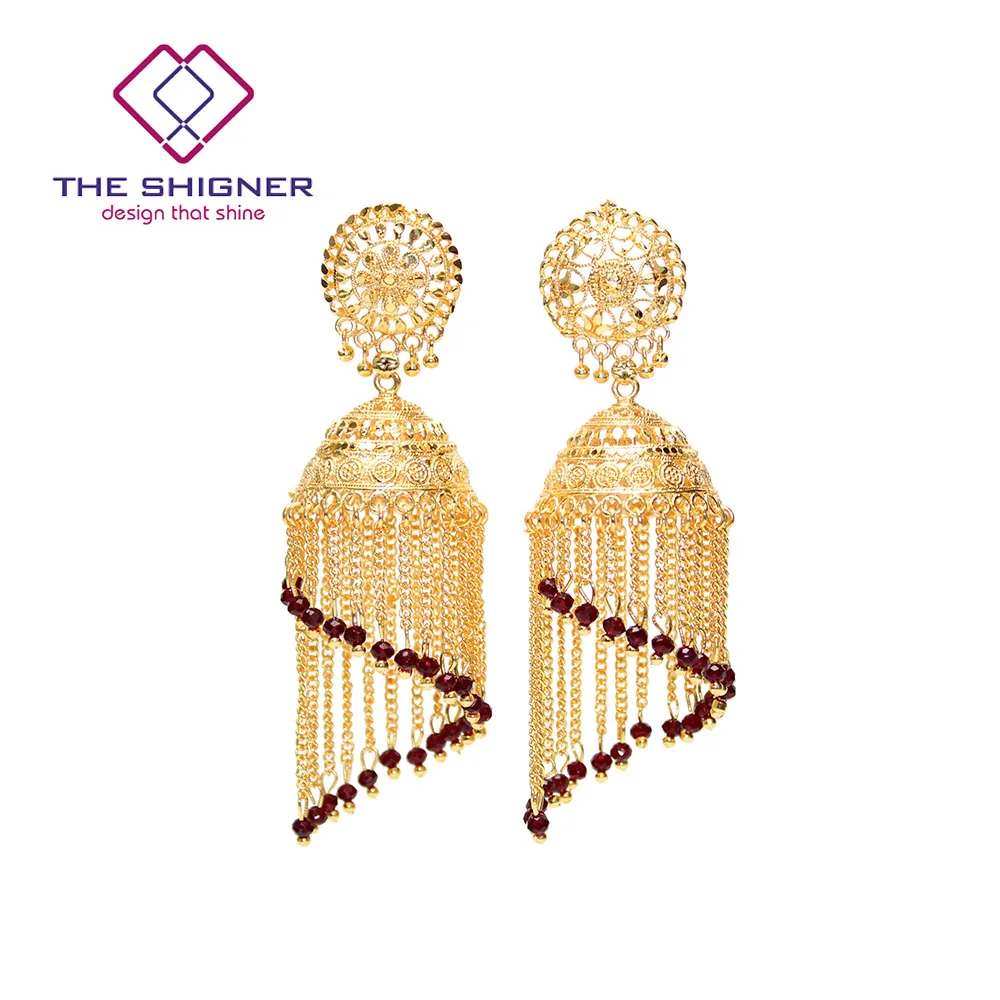 THE SHIGNER Этническая индийская Золотая клетка Jhumka Jhumki кристалльное с кисточкой серьги индия, этно-стиль традиционные висячие серьги ювелирные изделия