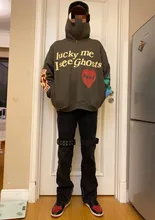 Sudadera con capucha para Hombre, con estampado de letras y grafiti, ropa para parte superior masculina, estilo Harajuku y Hip Hop, con estampado de Lucky Me I See Ghost