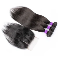3 Bundles With 4×4 Lace Closure 200g/lot Natural Color Indian Human Hair Extension Straight 4*4 Transparent Swiss Lace 1