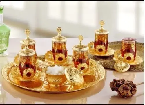

WONDERFUL Seljuk tea Set Turkish Quality Tea Serving Set Cups Coated Handmade فنجان القهوة