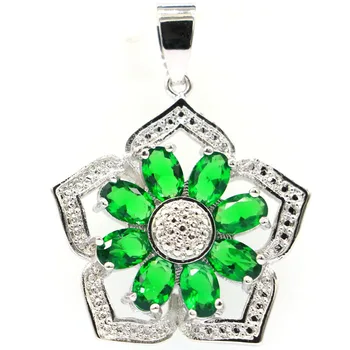 

36x27mm Stunning Created Green Emerald CZ Gift For Ladies Wedding Silver Pendant