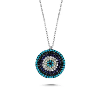 

Angemiel 925 Silver Zircon Stone Round Society Eye Necklace-Rhodium Plated