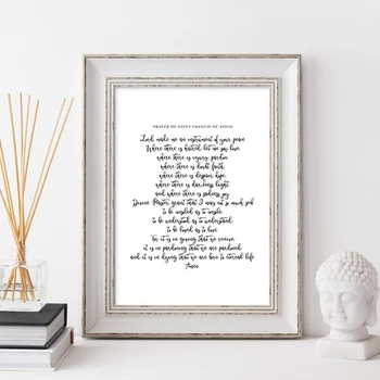 

Saint Francis of Assisi Prayer Quote Print Christian Scripture Wall Art Canvas Painting Lord Poster Black White Picture Decor