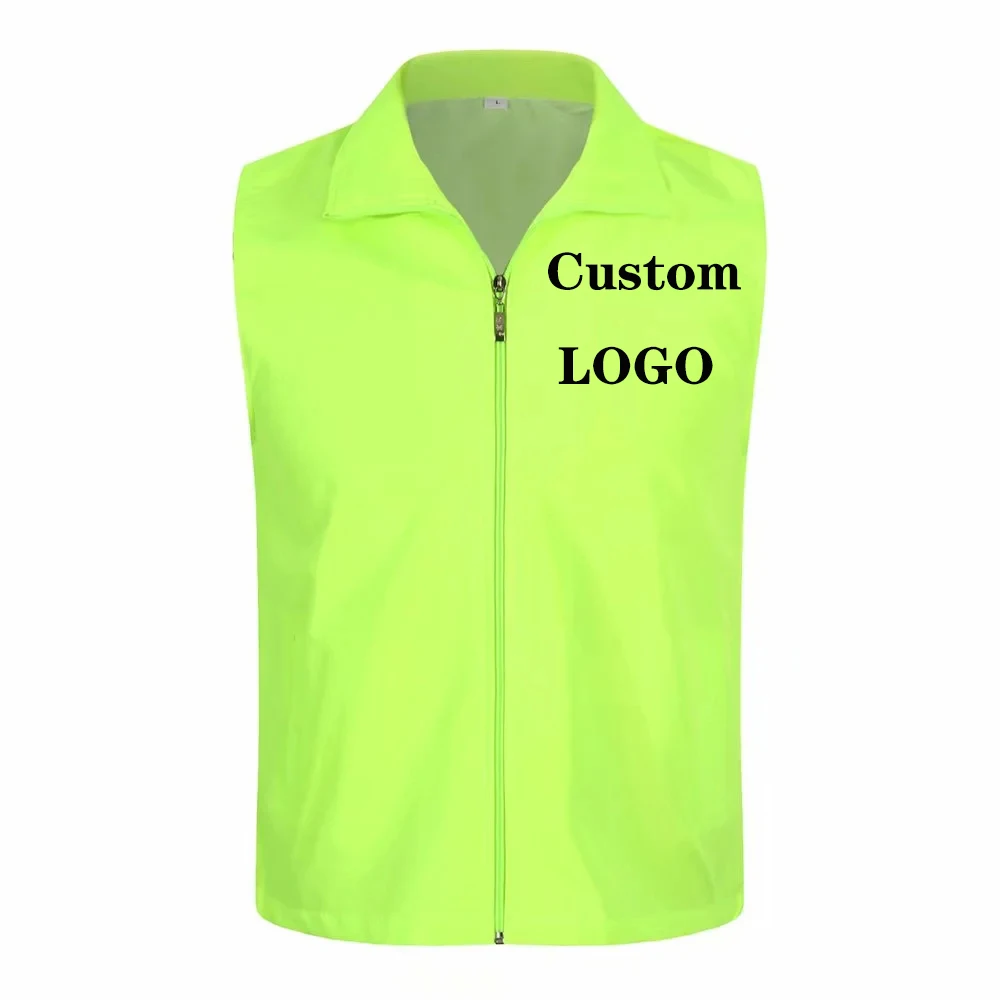 Factory price!1PCS Free Custom Design Zip Vests Print Logo Men Woman High visibility Safety Work Vest Workwear Uniform safety reflective vest workwear security working clothes