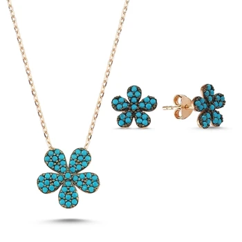 

Kutaydan Nano Turquoise Stone Daisy Set 925 Sterling Silver Made in Turkey