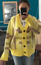 Sweaters Cardigans Checkered Plaid Colorfaith Korean Fashionable Women's Knitwears Buttons