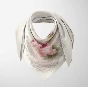 

Else Beige Pink Roses Flowers Floral Vintage 3d Printed Square Rayon Fabric Neck Head Floral Pattern Scarf Scarves Women Hijab