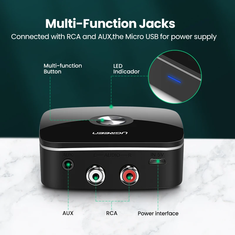 Adaptador sem Fio Música para tv Receptor de Áudio Ugreen Bluetooth Receptor Aptx ll 3.5mm Jack Aux Carro 3.5 Rca 5.0 Mod. 1427826 - Image 5