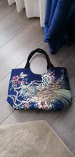 Handbag Totes-Bag Shopping-Shoulder-Bag Canvas Peacock Sequins Embroidered Vintage Shiny