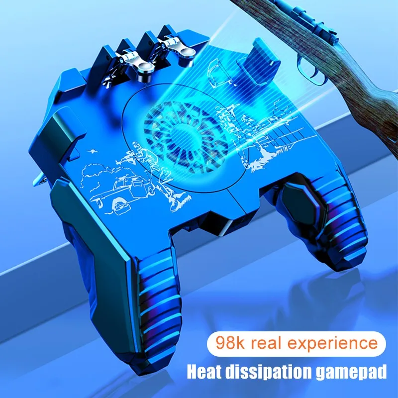 

Mobile Joystick Controller Turnover Button Gamepad for PUBG iOS Android Four 4 Finger Operating Gamepad With Mute Cooling Fan