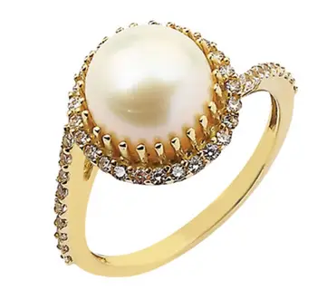 

Stone Embellishment Engagement Pearl Gold Ring 01-190-YIN035