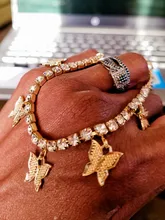 Tobillera de mariposa para mujer, cadena de tenis con diamantes de imitación, joyería para pie, tobillera de playa para verano