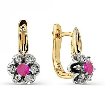 

Alcor earrings flowers with diamonds, ruby red gold