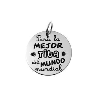 

Pendant 925 Sterling silver m disc 21mm. Smooth message FOR THE BEST TITA WORLD WORLD
