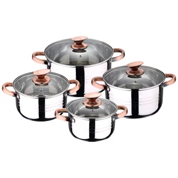 

Cookware 8 Pieces in stainless steel with glass top tops SAN ignacio collection Nona
