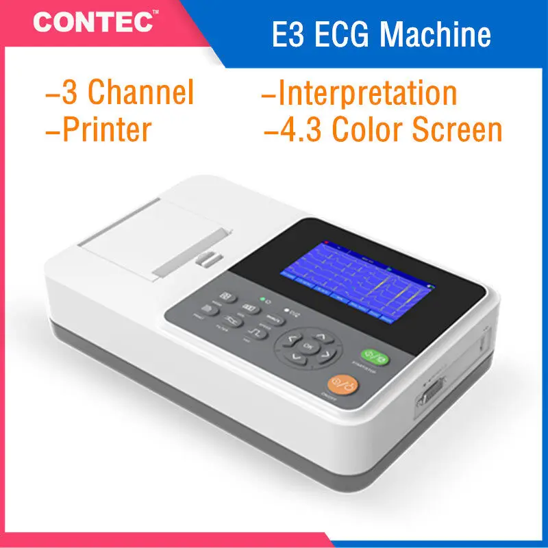 CONTEC E3 ECG Machine 4.3&lsquo;&rsquo; Colorful HD Display Screen 3 Channel 12 Leads Machine Accurate Measurement Auto-analysis Function