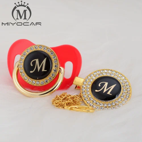 MIYOCAR цвета: золотистый, серебристый имя инициалы буквенные красивый bling соска и соска клип BPA бесплатно пустышка bling уникальный дизайн LAS-8/9 - Цвет: LM-5  0-6M