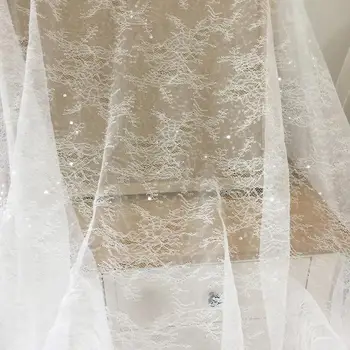 

5 Yards/lot Sequin Lace Fabric with Floral Embroidery, Bridal Veil Gown Overlay Lace Tulle, Craft Accessories Lace 140cm Wide
