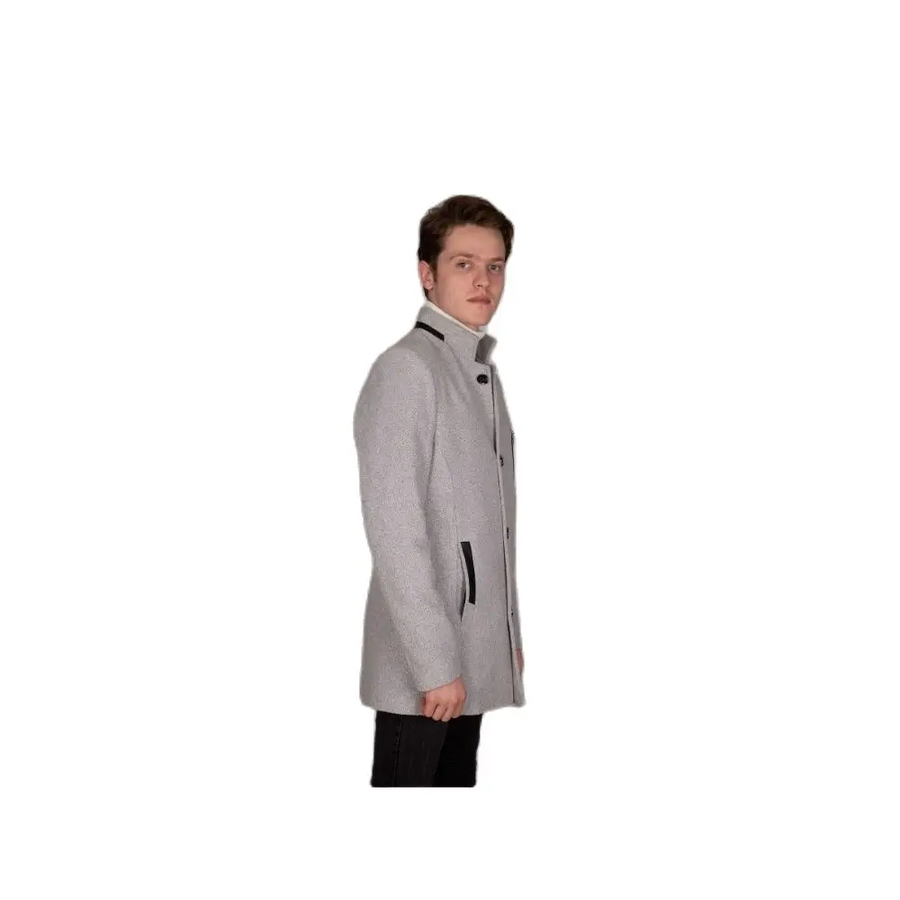 Men's Grey Leather Zipper Cachet Coat 2021 Autumn Winter Season Outwear High Quality SlimFit Young Style WithFrontButtonClosure