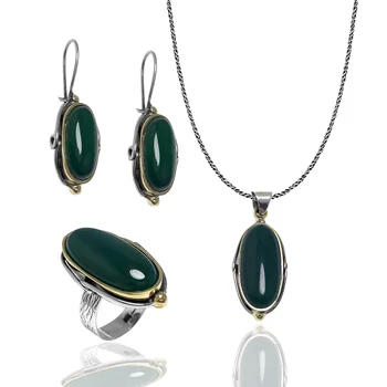 

Agate Stone Ellipse Model Women Authentic Silver Jewelry Set