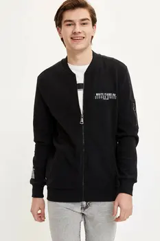 

DeFacto Man's Black Cardigan Coats Men's Casual Zipper Bolero Jackets Men's Printed Sports Jackets-N3619AZ20SP