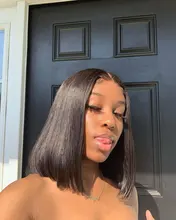 Bob-pelucas de cabello humano con cierre de encaje frontal para mujer, Bob corto recta brasileña, prearrancada, 4x4