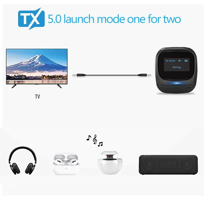 2020 New Bluetooth 5 0 Receiver Transmitter AptX Apt X LL A2DP AVRCP Adapter for TV Headphone Color Screen Display Audio Player