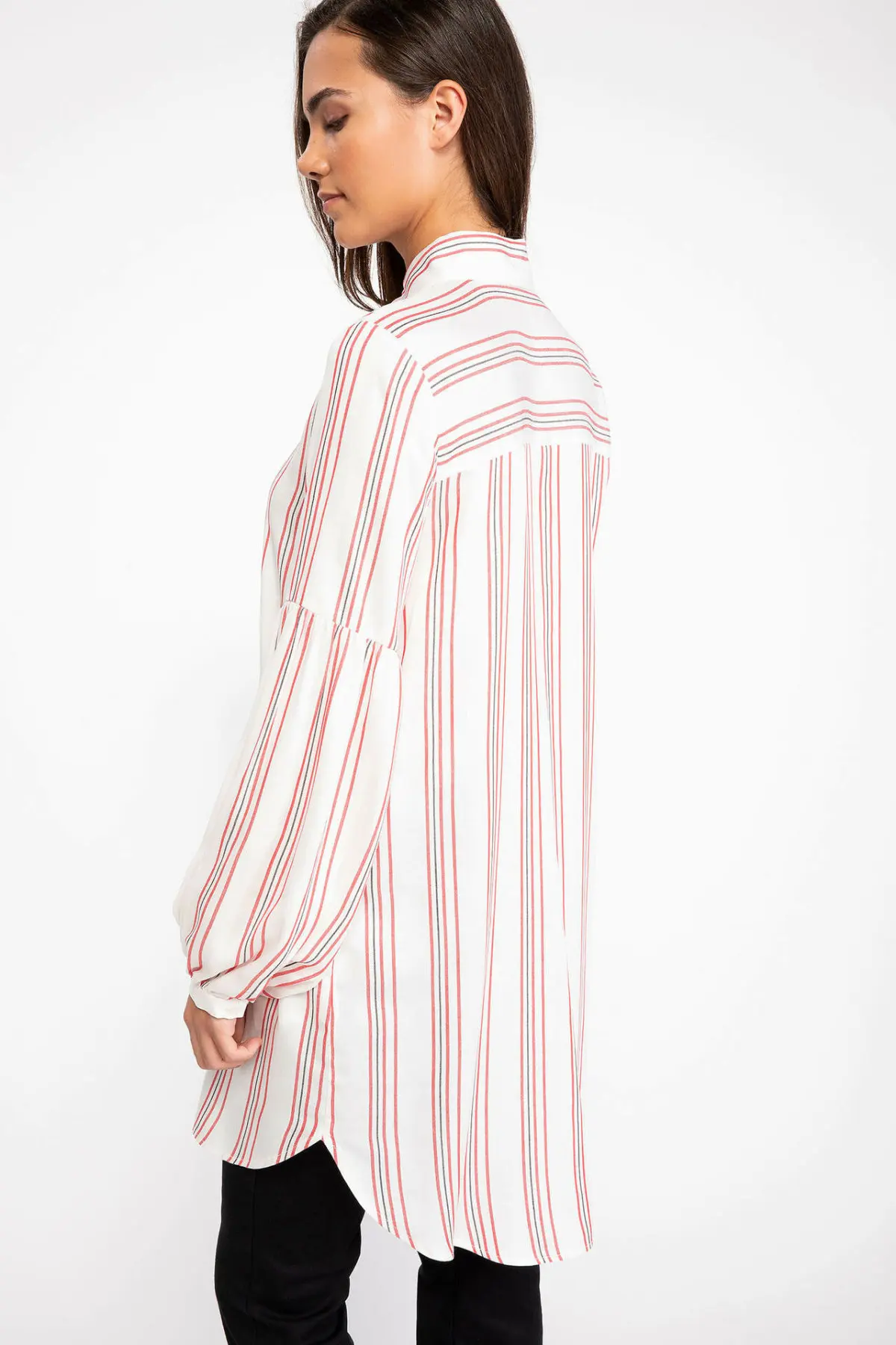 DeFacto Woman Red Striped Shirts Autumn Casual Lady Woven Top Shirts Women White Long Shirts Tunic-J2635AZ18AU