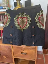 Mini Skirt Runway Black Vintage Heart Double-Breasted Summer Party Women Ladies Female