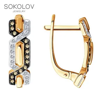 

Sokolov gold drop earrings with stones with diamonds, fashion jewelry, 585, women's male, long earrings